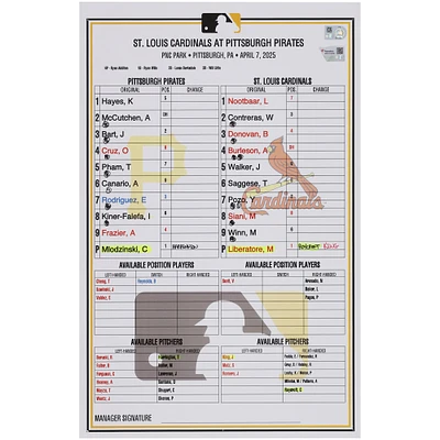 Carte de composition des Pirates de Pittsburgh lors du match contre les Cardinals de Saint-Louis, le 7 avril 2025