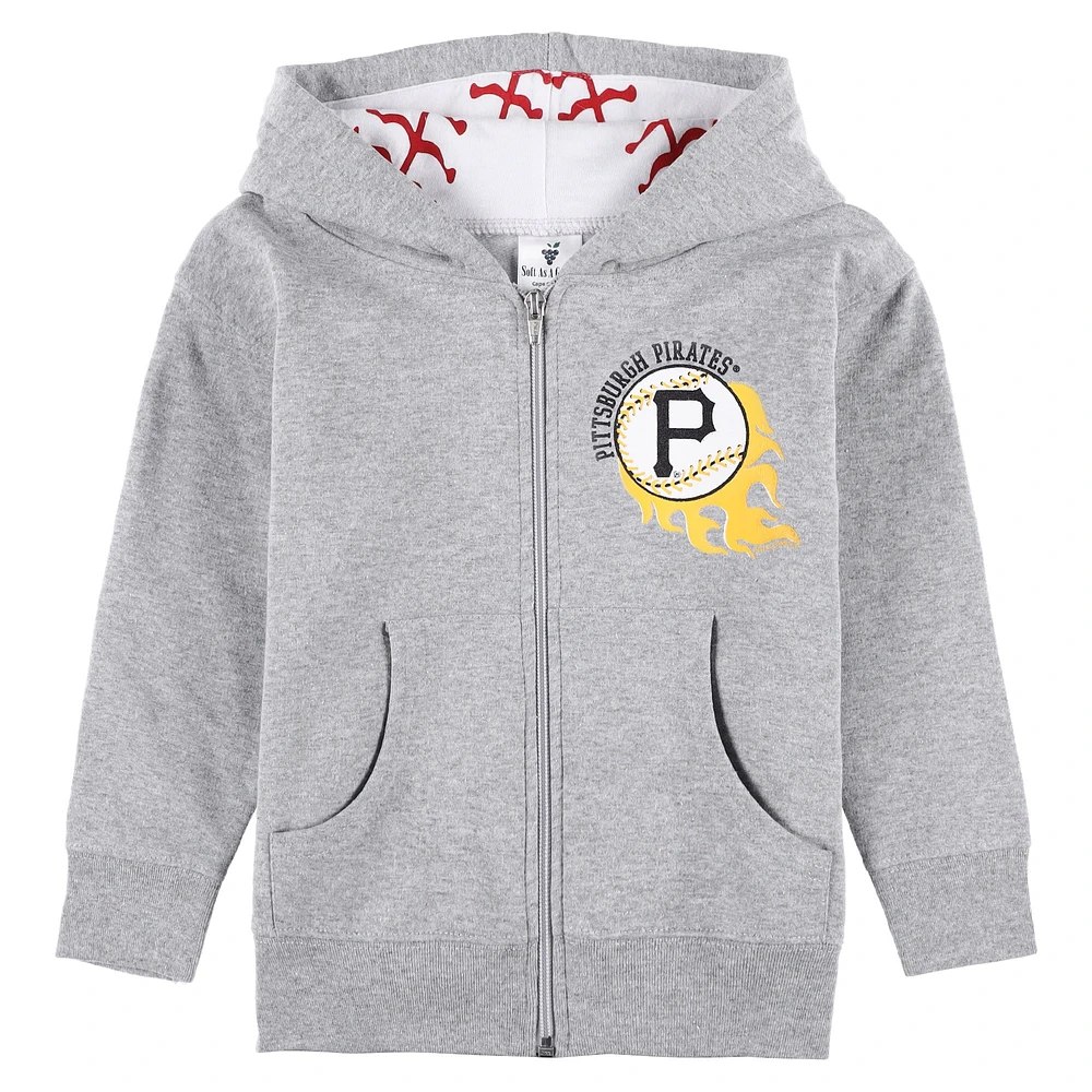 Veste à capuche entièrement zippée de baseball des Pirates Pittsburgh, douce comme un raisin, gris chiné pour tout-petit