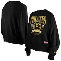Women's New Era  Black Pittsburgh Pirates Throwback Boxy Enzyme Wash Fleece Crewneck Pullover