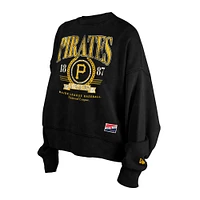 Women's New Era  Black Pittsburgh Pirates Throwback Boxy Enzyme Wash Fleece Crewneck Pullover