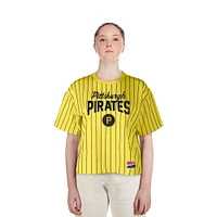 Women's New Era  Gold Pittsburgh Pirates City Connect Multiplier Pinstripe Cropped T-Shirt