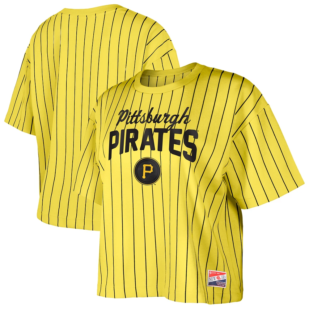 Women's New Era  Gold Pittsburgh Pirates City Connect Multiplier Pinstripe Cropped T-Shirt