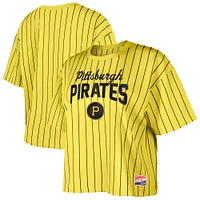 Women's New Era  Gold Pittsburgh Pirates City Connect Multiplier Pinstripe Cropped T-Shirt