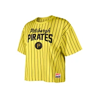 Women's New Era  Gold Pittsburgh Pirates City Connect Multiplier Pinstripe Cropped T-Shirt