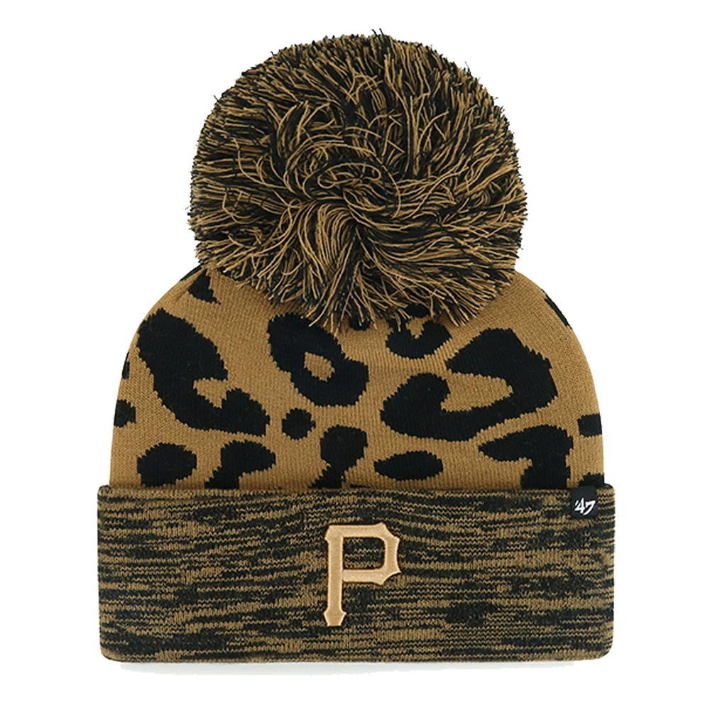 Bonnet en tricot à revers et rosette léopard des Pirates de Pittsburgh '47 pour femmes avec pompon