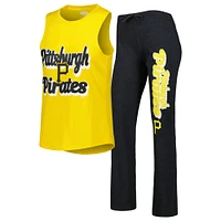 Concepts Sport Heather Noir/Or Pittsburgh Pirates Wordmark Meter Muscle Débardeur et pantalon Ensemble de nuit