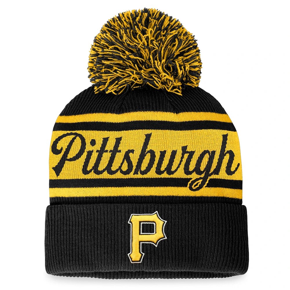 Women's Fanatics Black/Gold Pittsburgh Pirates Script Cuffed Knit Hat with Pom