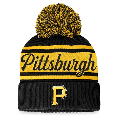 Bonnet en tricot à revers avec pompon Fanatics pour femmes, noir/or, Pittsburgh Pirates