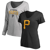 Ensemble t-shirt à manches courtes et longues Fanatics noir/gris chiné pour femme des Pirates de Pittsburgh