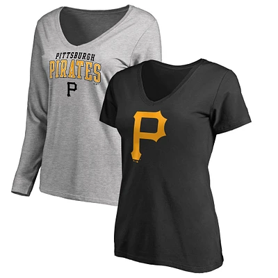 Ensemble t-shirt à manches courtes et longues Fanatics noir/gris chiné pour femme des Pirates de Pittsburgh