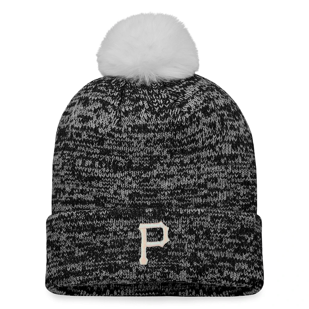 Bonnet en tricot à revers emblématique des Pirates de Pittsburgh Fanatics pour femmes noir/blanc avec pompon