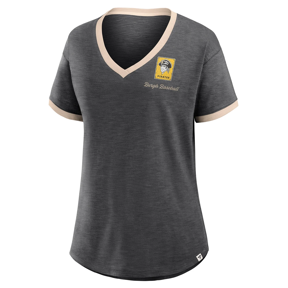 Women's Fanatics Black Pittsburgh Pirates Binge Worthy Stadium Slub V-Neck T-Shirt