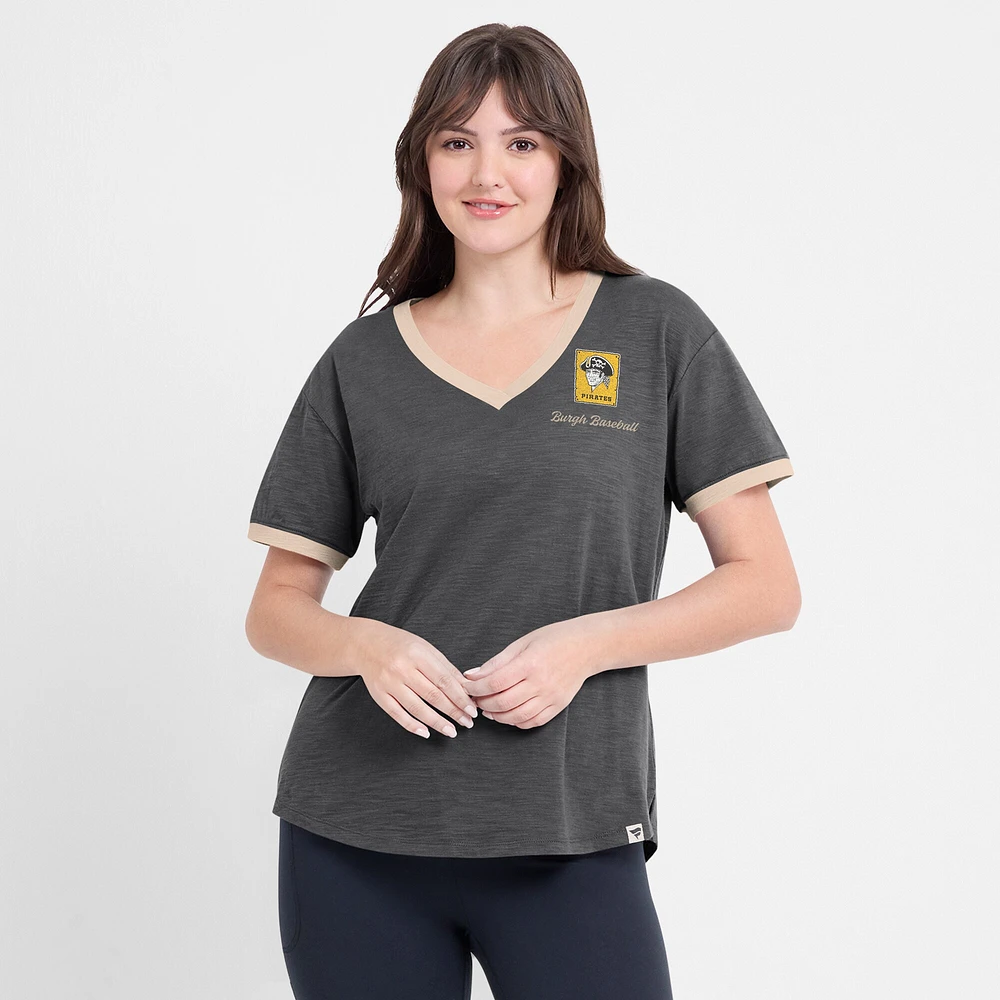 Women's Fanatics Black Pittsburgh Pirates Binge Worthy Stadium Slub V-Neck T-Shirt