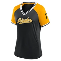 Women's Fanatics Black Pittsburgh Pirates Glitz & Glam League Diva Raglan V-Neck T-Shirt