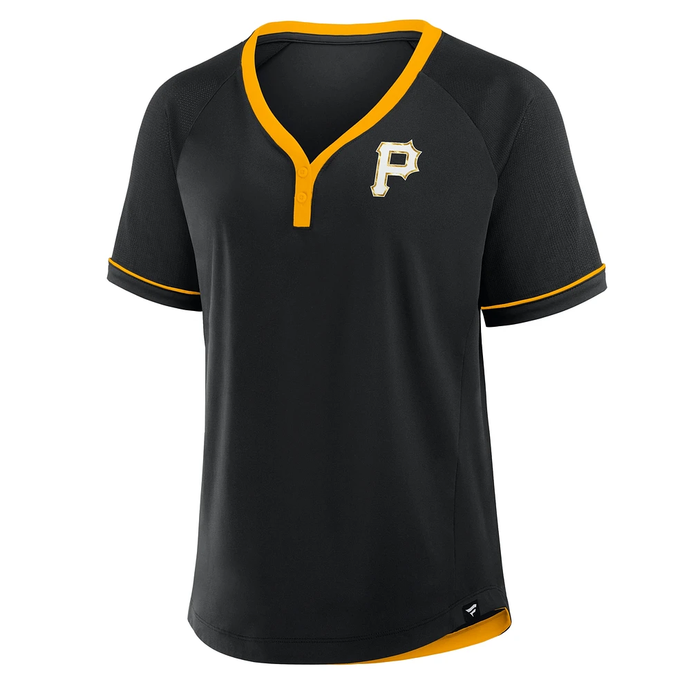 Women's Fanatics Black Pittsburgh Pirates League Diva Star Raglan V-Neck T-Shirt
