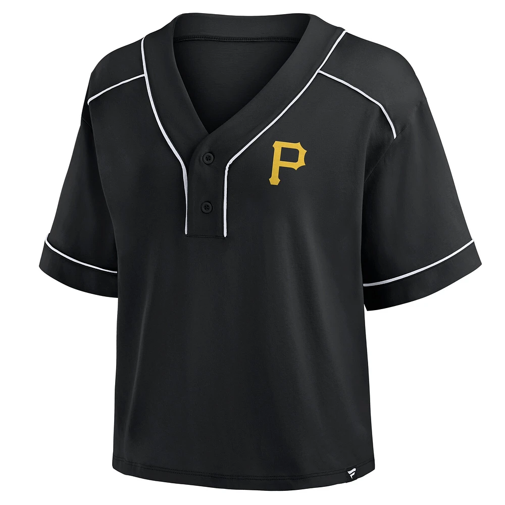Women's Fanatics Black Pittsburgh Pirates Oversized Champ Game Cropped V-Neck T-Shirt