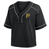 Women's Fanatics Black Pittsburgh Pirates Oversized Champ Game Cropped V-Neck T-Shirt