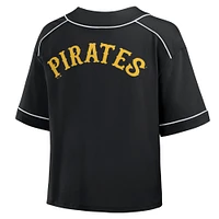 Women's Fanatics Black Pittsburgh Pirates Oversized Champ Game Cropped V-Neck T-Shirt