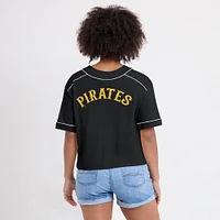 Women's Fanatics Black Pittsburgh Pirates Oversized Champ Game Cropped V-Neck T-Shirt