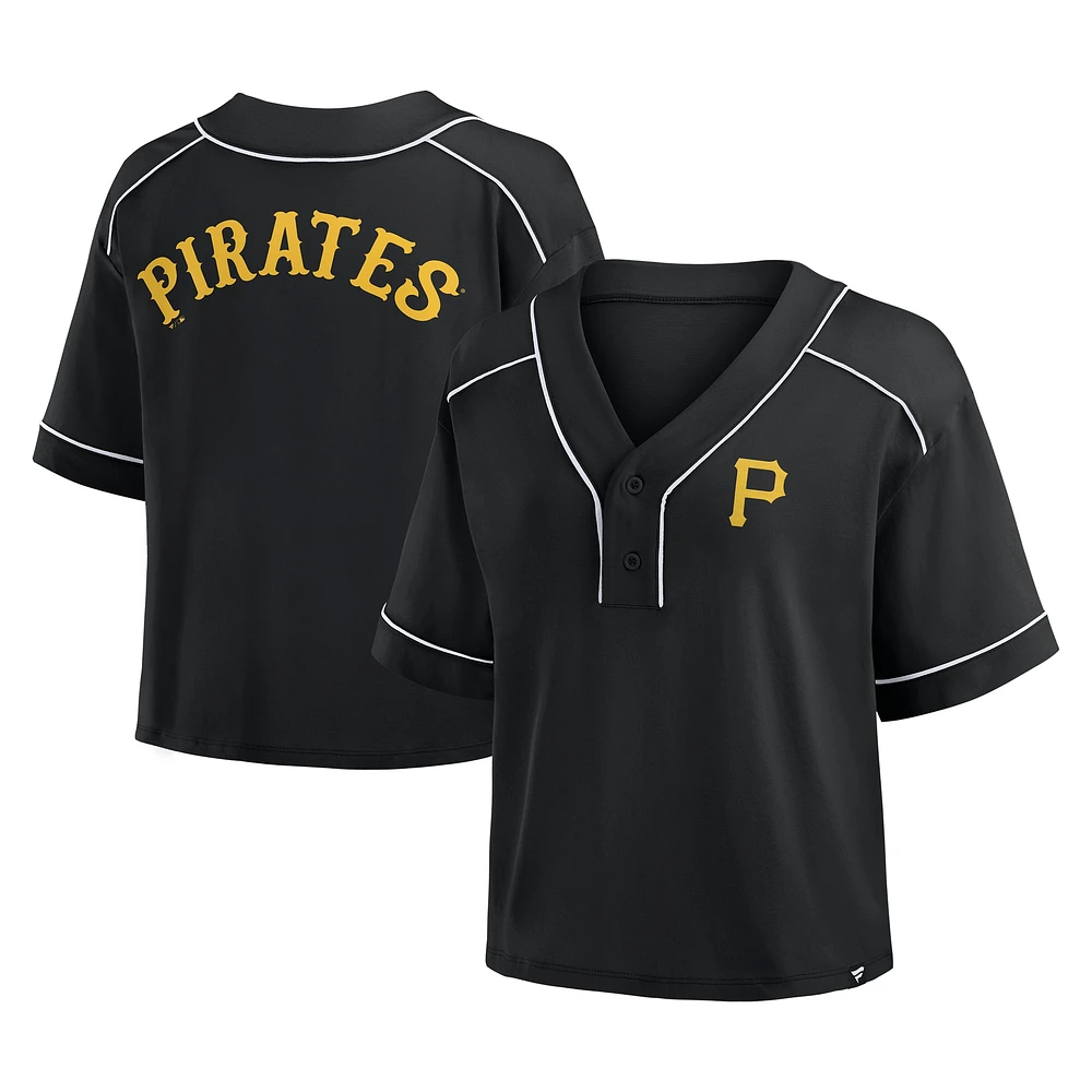 Women's Fanatics Black Pittsburgh Pirates Oversized Champ Game Cropped V-Neck T-Shirt