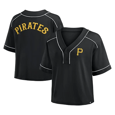 Women's Fanatics Black Pittsburgh Pirates Oversized Champ Game Cropped V-Neck T-Shirt
