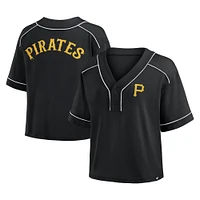 Women's Fanatics Black Pittsburgh Pirates Oversized Champ Game Cropped V-Neck T-Shirt