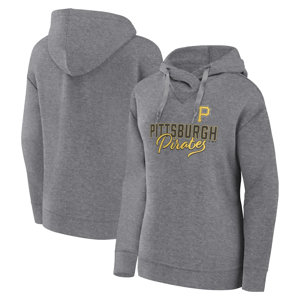 Women's Fanatics Heather Gray Pittsburgh Pirates Script Favorite Lightweight Pullover Hoodie