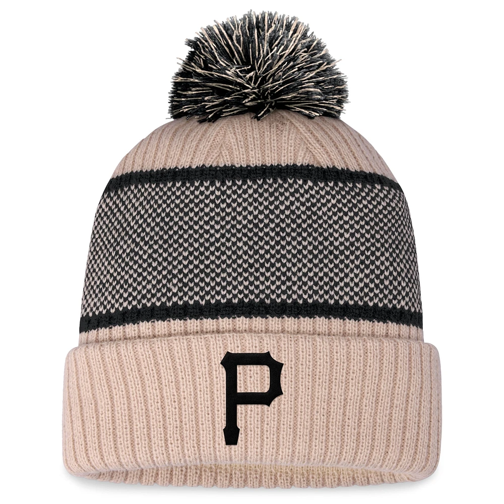 Bonnet en tricot à revers Fanatics pour femmes, naturel/noir, Pittsburgh Pirates avec pompon