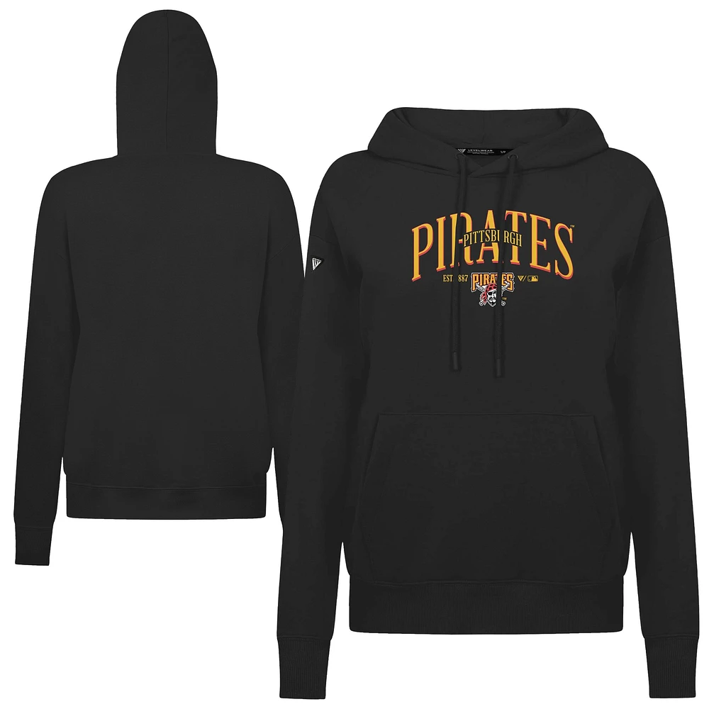 Women's Levelwear Black Pittsburgh Pirates  Adorn Throwback Spellout Pullover Hoodie