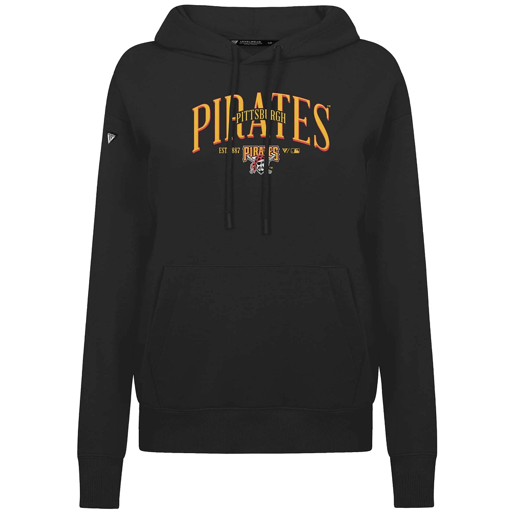 Women's Levelwear Black Pittsburgh Pirates  Adorn Throwback Spellout Pullover Hoodie