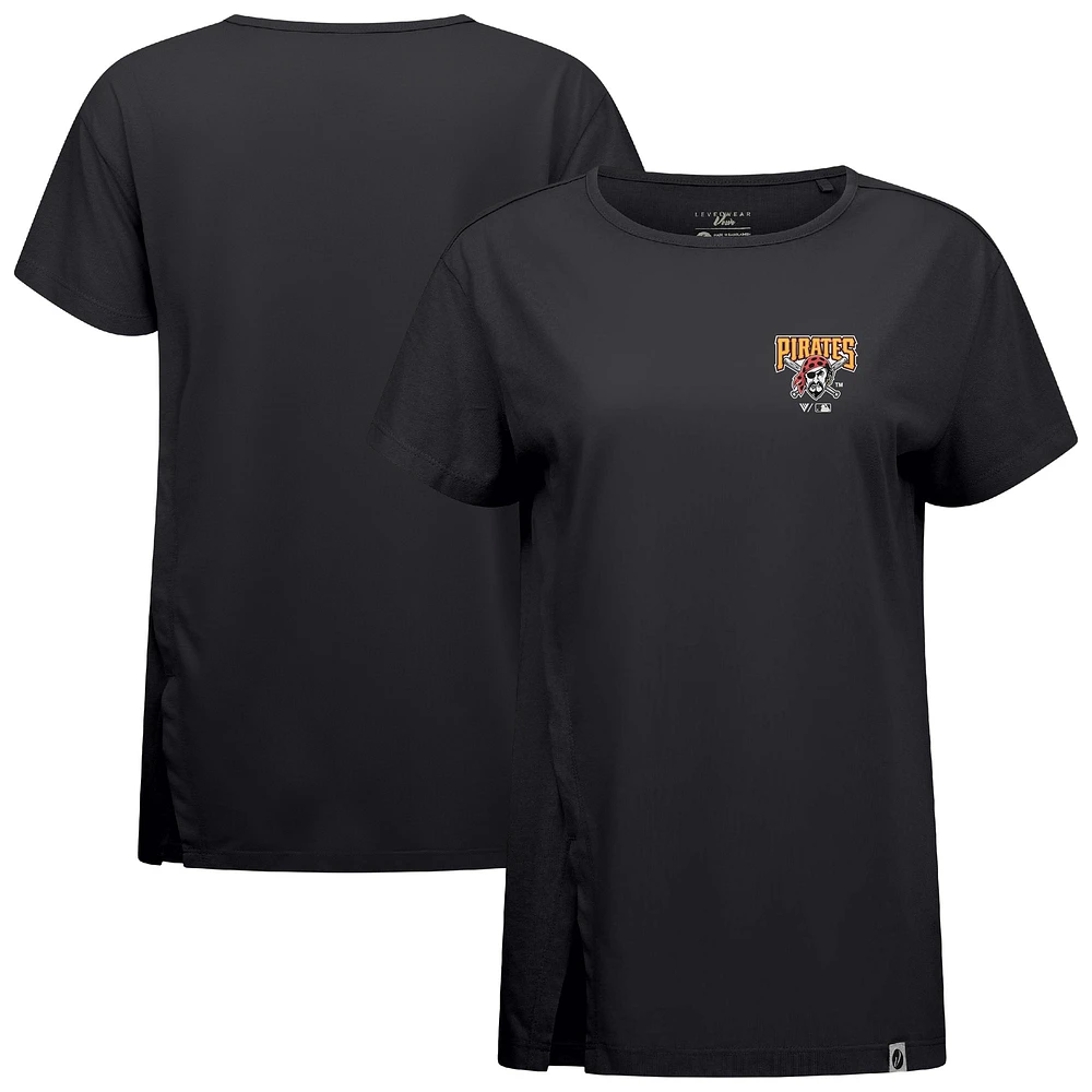 T-shirt noir pour femme avec logo Influx Core de la collection Cooperstown des Pirates Pittsburgh Levelwear