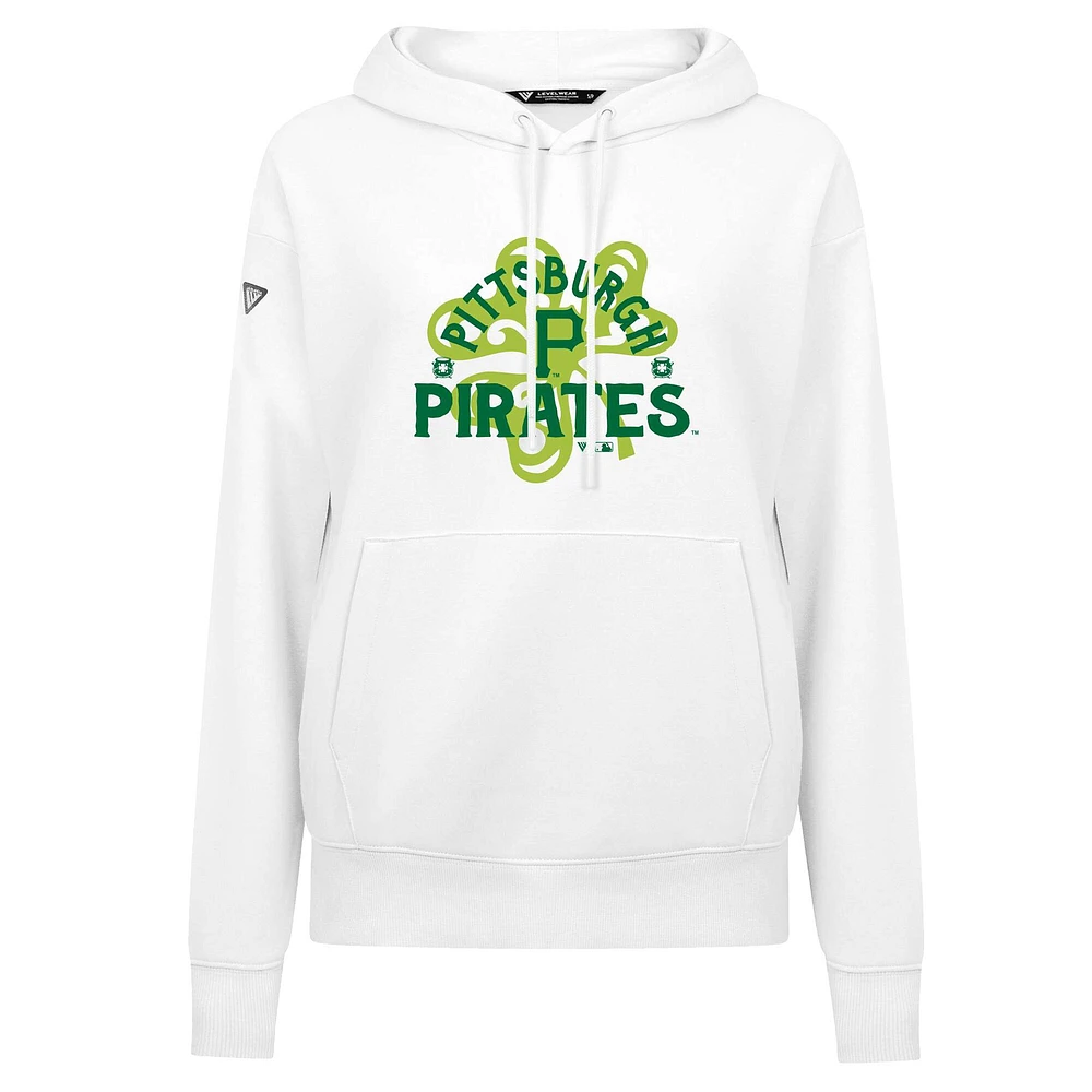 Sweat à capuche blanc pour femme Levelwear Pittsburgh Pirates St. Patrick's Day Adorn Shamrock