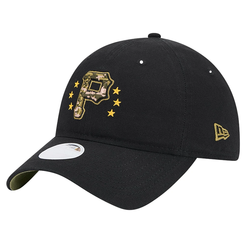 Casquette réglable noire Pittsburgh Pirates 2024 pour la Journée des forces armées 9TWENTY New Era pour femme