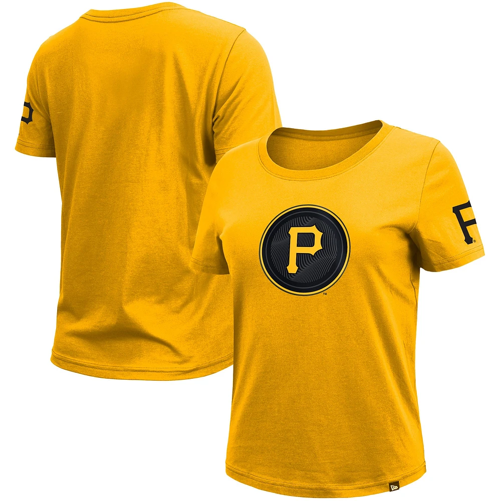 Women's New Era  Gold Pittsburgh Pirates 2023 City Connect Cap Logo T-Shirt