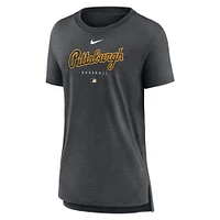 T-shirt à trois mélanges pour femme Nike Heather Charcoal Pittsburgh Pirates Authentic Collection Early Work