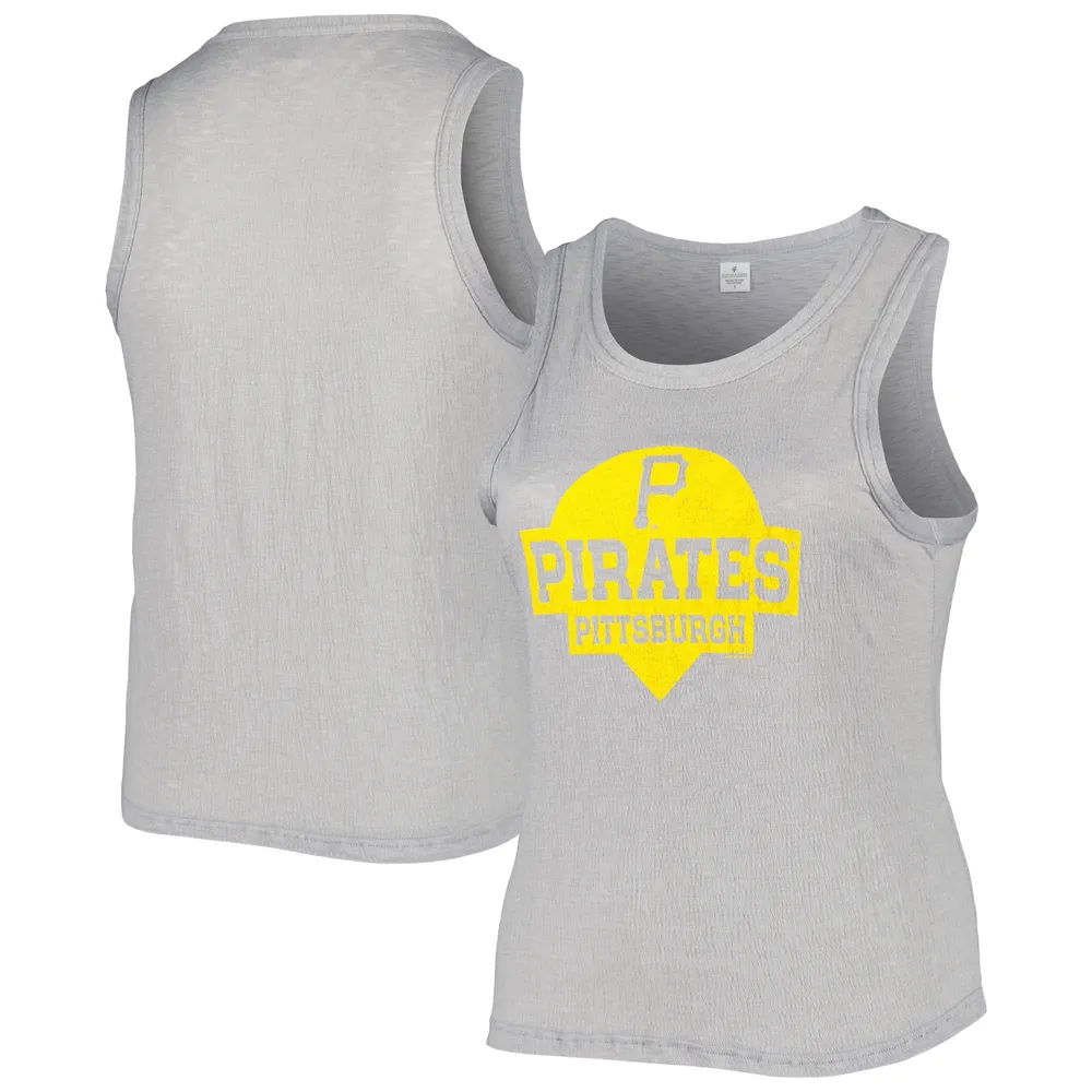 Soft As A Grape Gray Pittsburgh Pirates Plus Size High Neck Tri-Blend Tank Top