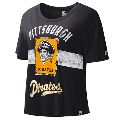 Women's Starter Black Pittsburgh Pirates Cooperstown Collection Record Setter Crop Top