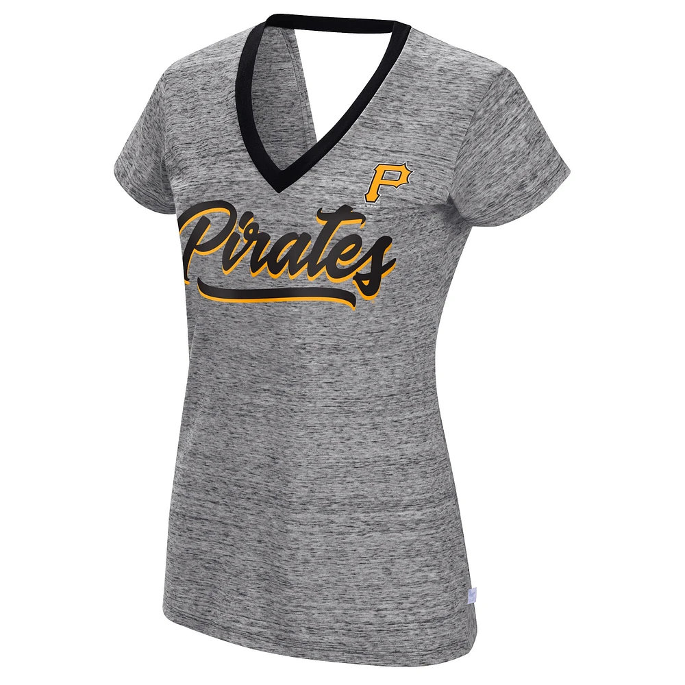 Women's Touch Black Pittsburgh Pirates Halftime Back Wrap Top V-Neck T-Shirt