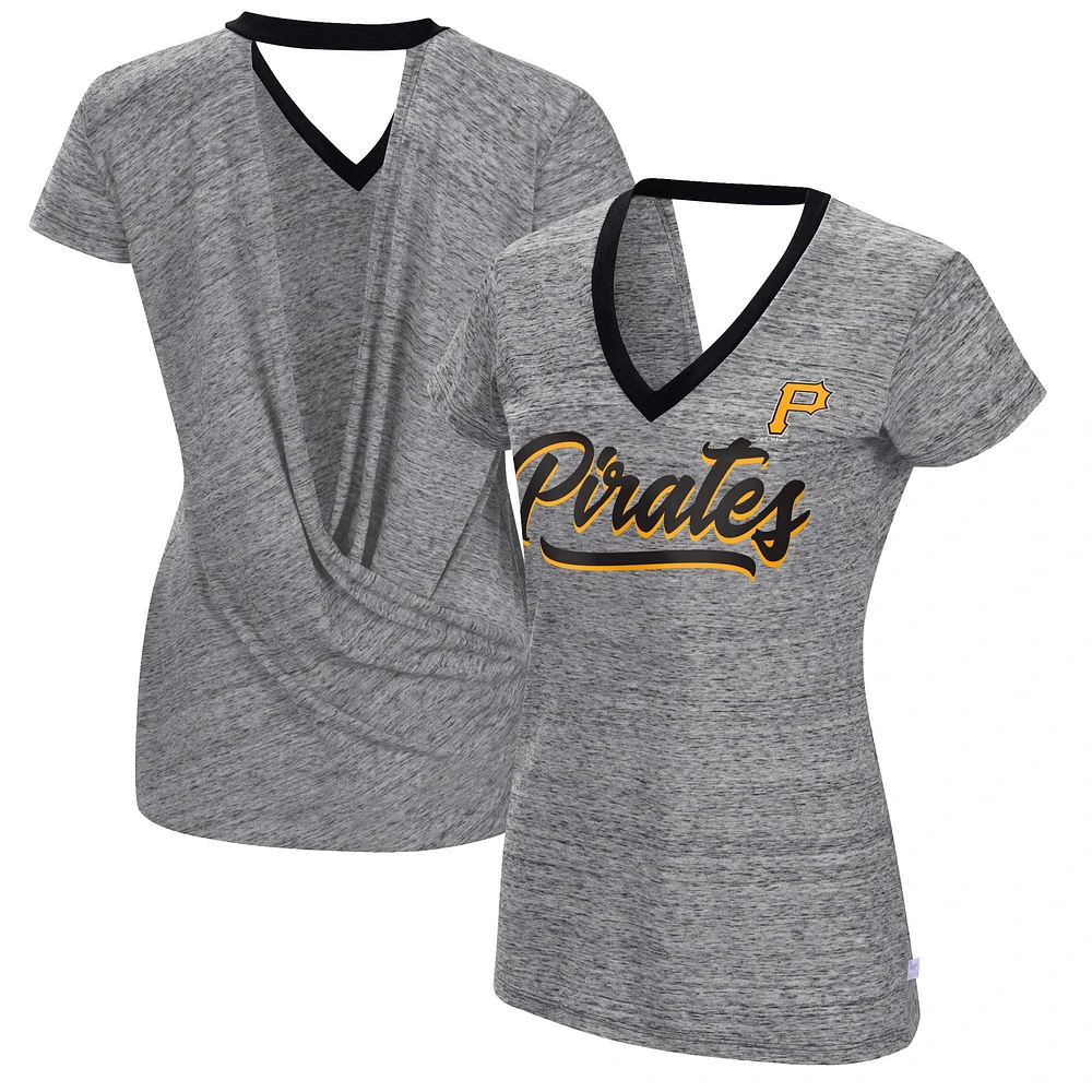 T-shirt à col en V pour femme Touch Pittsburgh Pirates Halftime Back Wrap Top noir