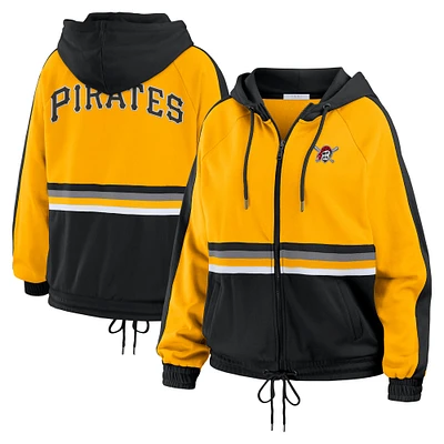 WEAR by Erin Andrews Sweat à capuche entièrement zippé blocs de couleurs des Pirates Pittsburgh, or/noir, pour femmes