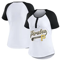 Women's WEAR by Erin Andrews White/Black Pittsburgh Pirates Fitted Henley Raglan T-Shirt