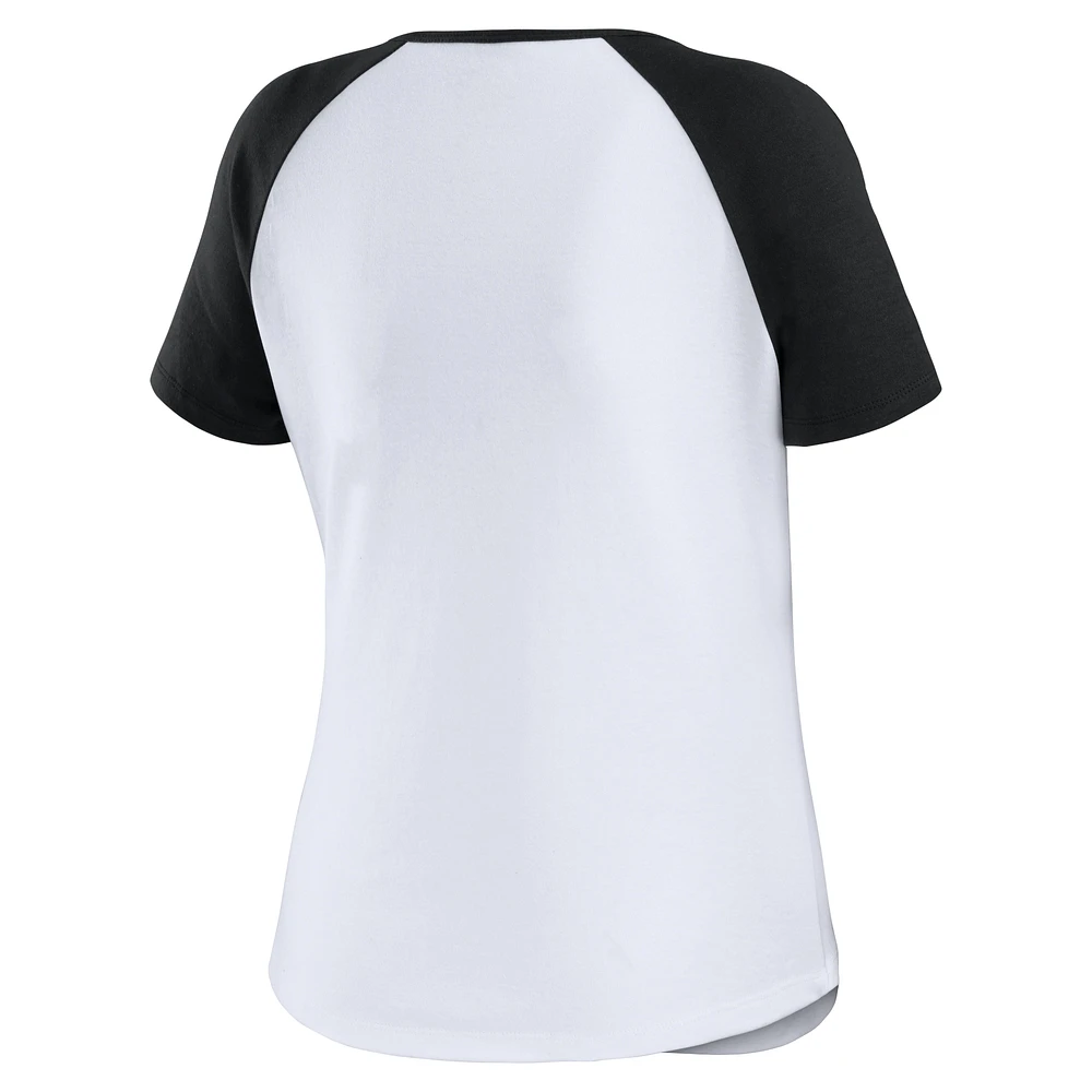 Women's WEAR by Erin Andrews White/Black Pittsburgh Pirates Fitted Henley Raglan T-Shirt