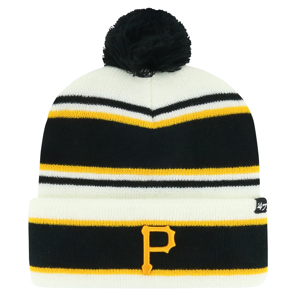 Bonnet en tricot à revers pour jeunes '47 blanc/noir des Pirates de Pittsburgh avec pompon