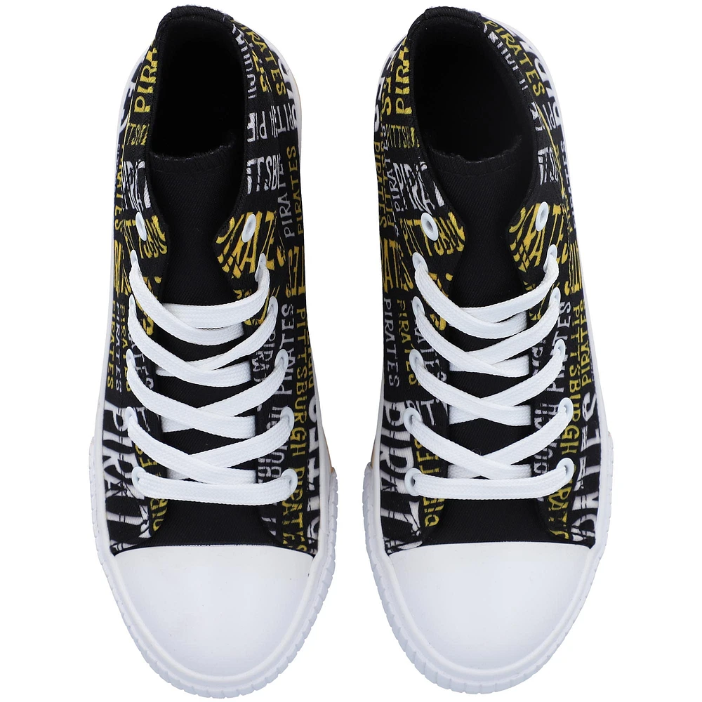 Jeunes FOCO Noir Pittsburgh Pirates Repeat Wordmark High Top Canvas Allover Sneakers