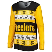 Women's FOCO Black Pittsburgh Steelers Wordmark Ugly Pajama Set