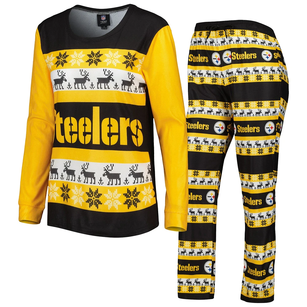 Women's FOCO Black Pittsburgh Steelers Wordmark Ugly Pajama Set