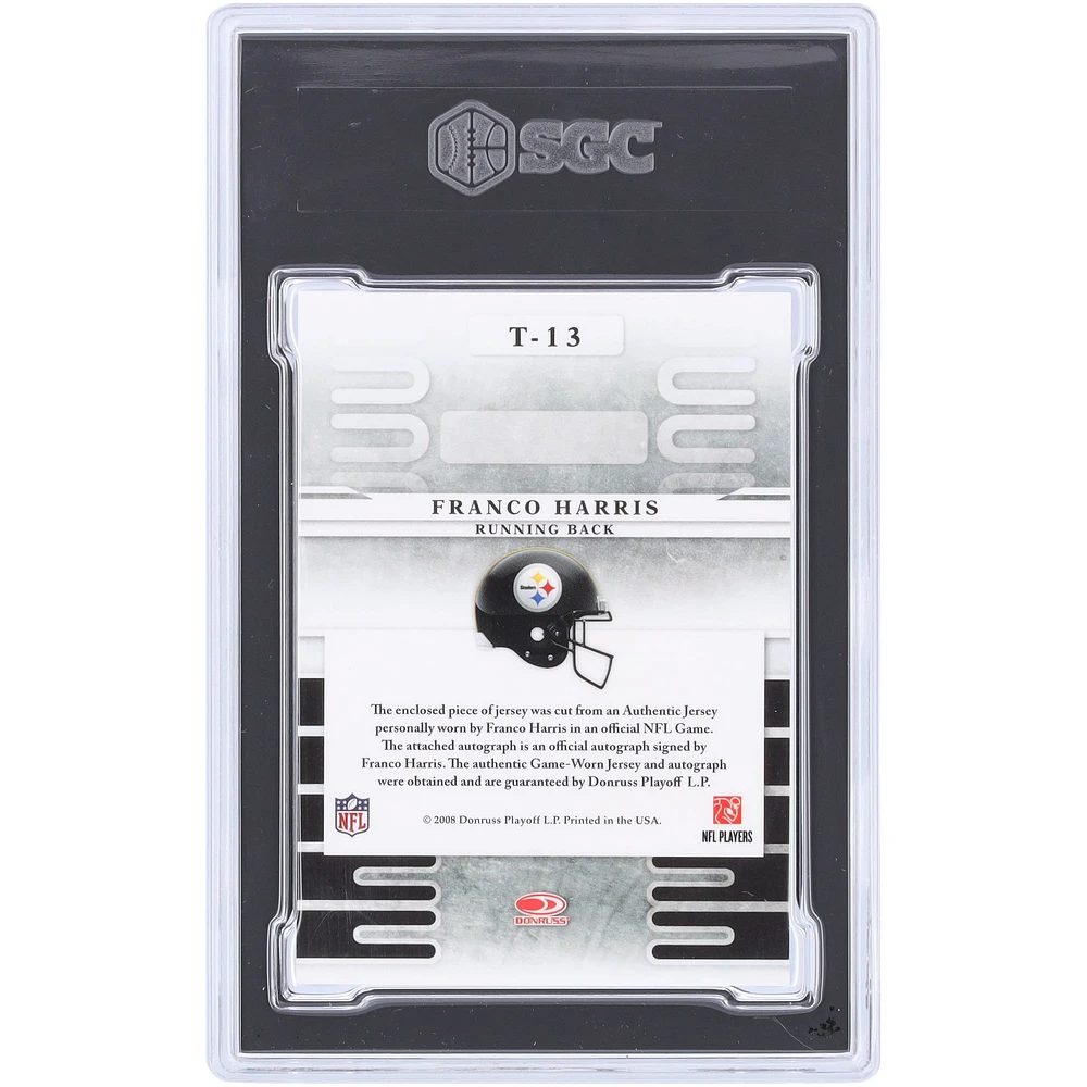 Franco Harris Pittsburgh Steelers Autographed 2008 Donruss Leaf Limited Team Trademarks Materials Autograph 2 Color Relic 2016 Recollection #T-13 #4/4 SGC Authenticated 8.5/10 Card