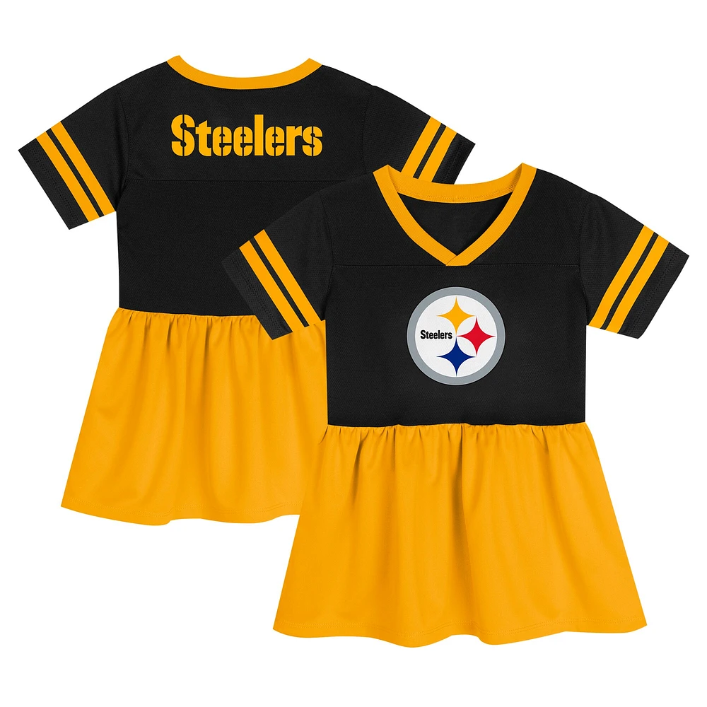 Robe en jersey noire à la mode pour filles d'âge préscolaire Pittsburgh Steelers Stadium Lights