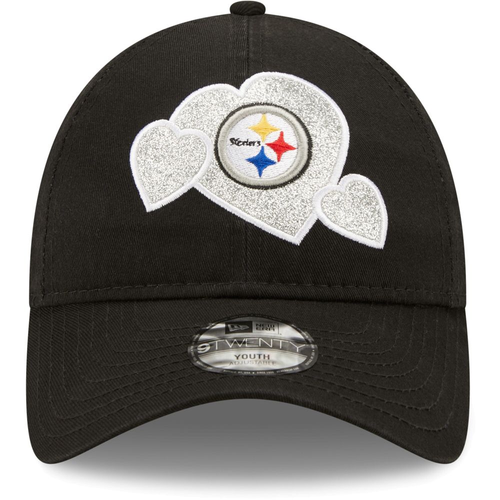 Girls Toddler New Era Black Pittsburgh Steelers Hearts 9TWENTY Adjustable Hat