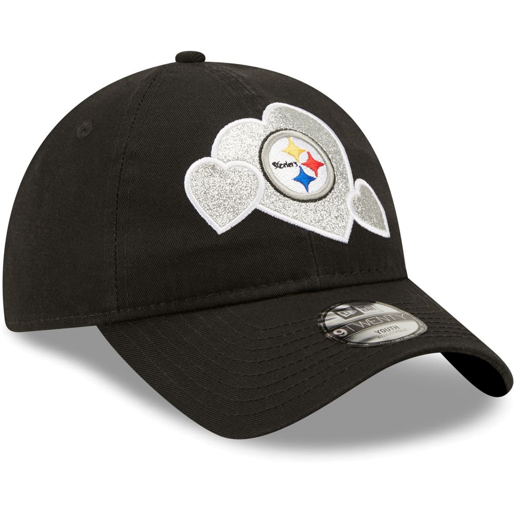 Girls Toddler New Era Black Pittsburgh Steelers Hearts 9TWENTY Adjustable Hat